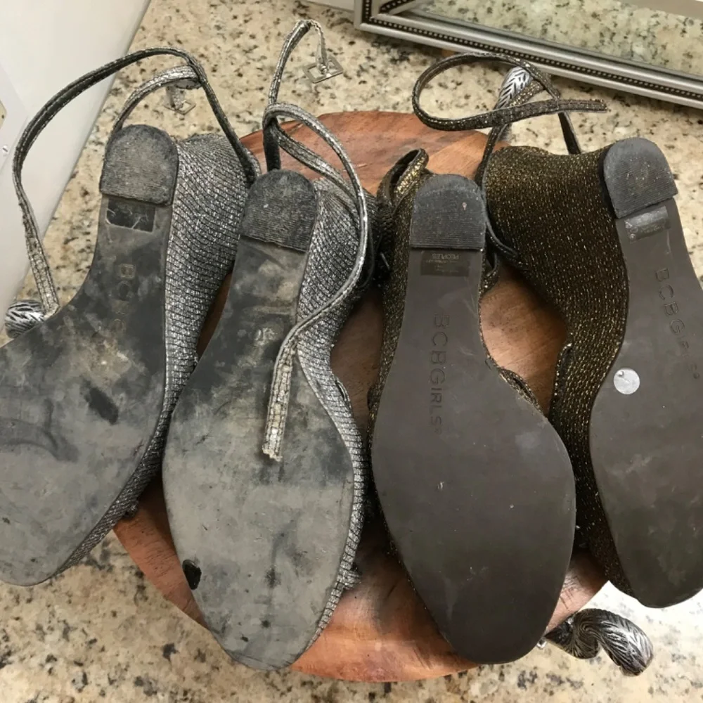 SEXY BCBG Bronze & Silver 2 Pairs “As Is” Glittery Wedges Sz 7…